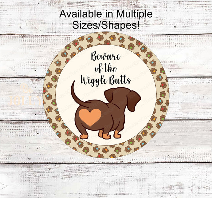 Beware of the Wiggle Butts Dachshund Dog Wreath Sign