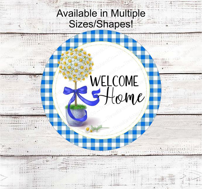 Buffalo Plaid  Daisy Topiary Tree Welcome Home Wreath Sign