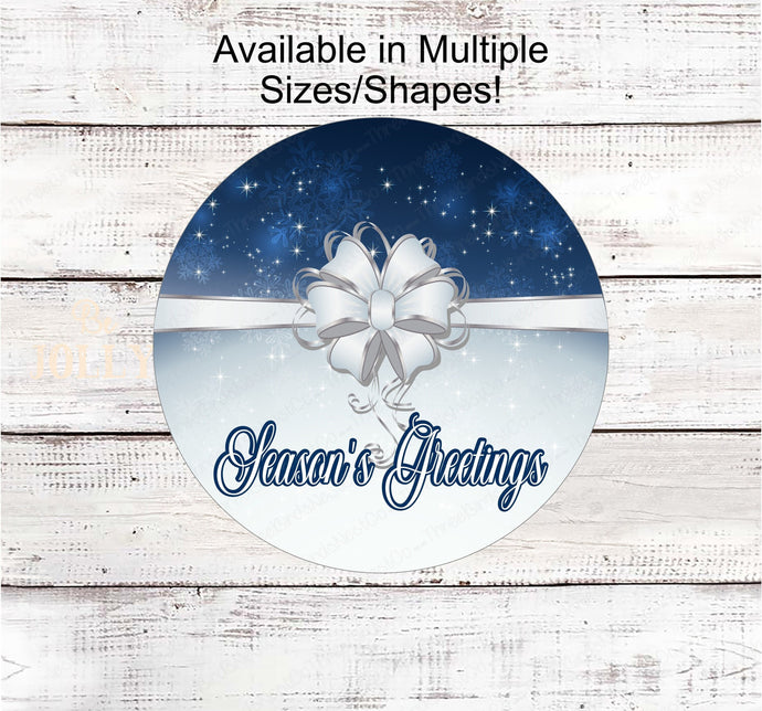 Seasons Greetings Snowy Present Wreath Sign