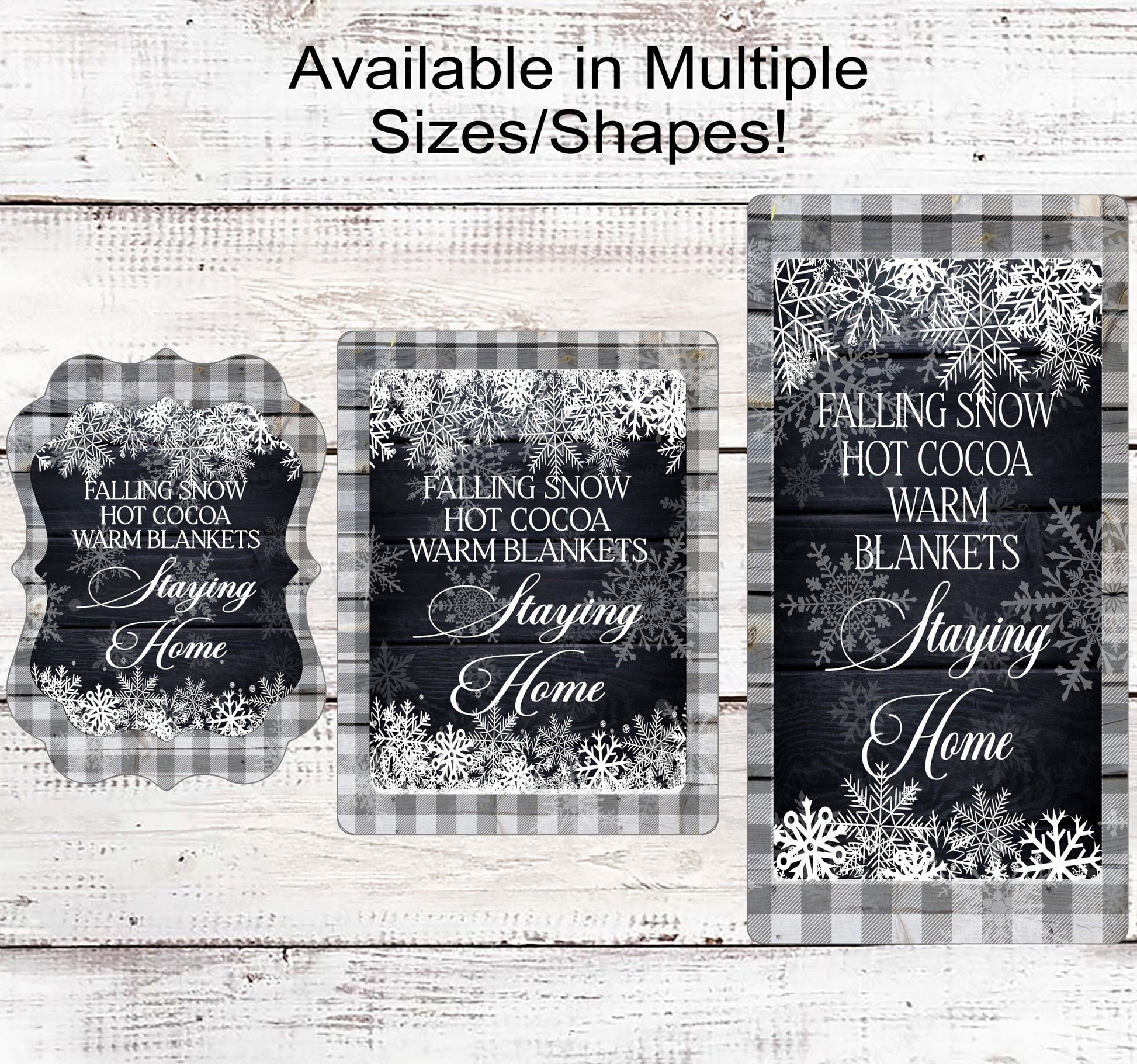 Lets Stay Home Snowflakes and Buffalo Plaid Winter Wreath Sign