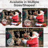 Santa and Reindeer Christmas Wreath Sign