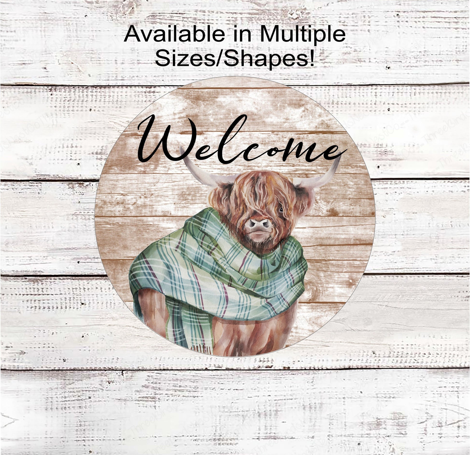 Scottish Highland Cow Farmhouse Welcome Wreath Sign