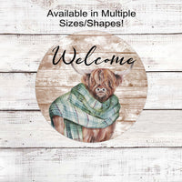 Scottish Highland Cow Farmhouse Welcome Wreath Sign