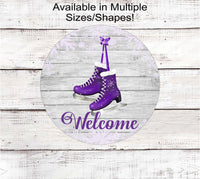 
              Purple Ice Skates Christmas Winter Welcome Wreath Sign
            