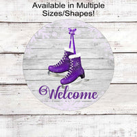 Purple Ice Skates Christmas Winter Welcome Wreath Sign