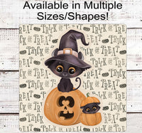 
              Vintage Black Cats and Pumpkins Trick or Treat Halloween Wreath Sign
            