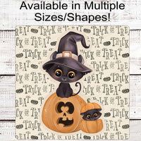 Vintage Black Cats and Pumpkins Trick or Treat Halloween Wreath Sign