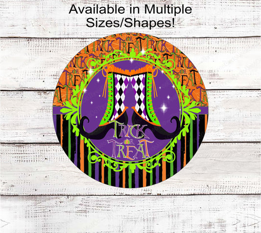 Trick or Treat Witch Legs and Boots Halloween Wreath Sign