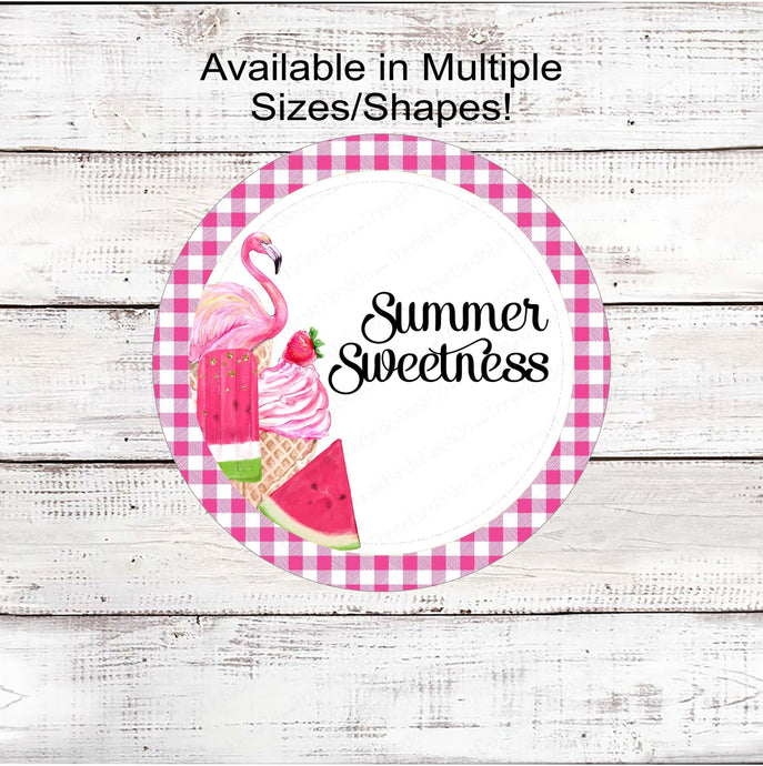 Summer Sweetness Ice Cream Flamingo and Watermelon Summer Wreath Sign