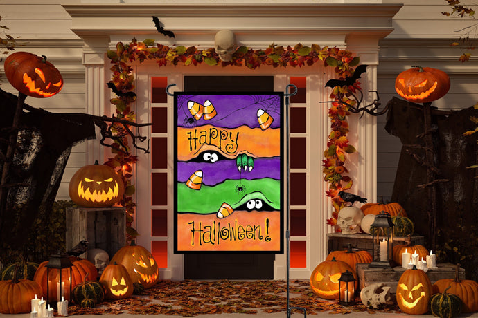 Peeking Monsters Halloween Double Sided Garden Flag - Visit www.ThreeBirdsNestCo.com for 20% Off