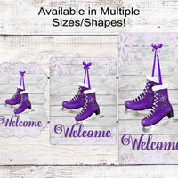 Purple Ice Skates Christmas Winter Welcome Wreath Sign