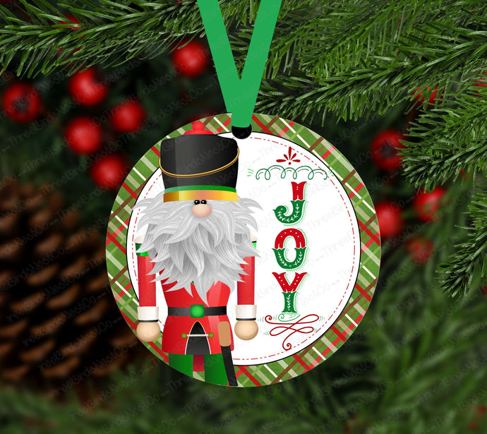 Joy Gnome Nutcracker Christmas Ornament - Double Sided Ornament - Metal Ornament- ORN141