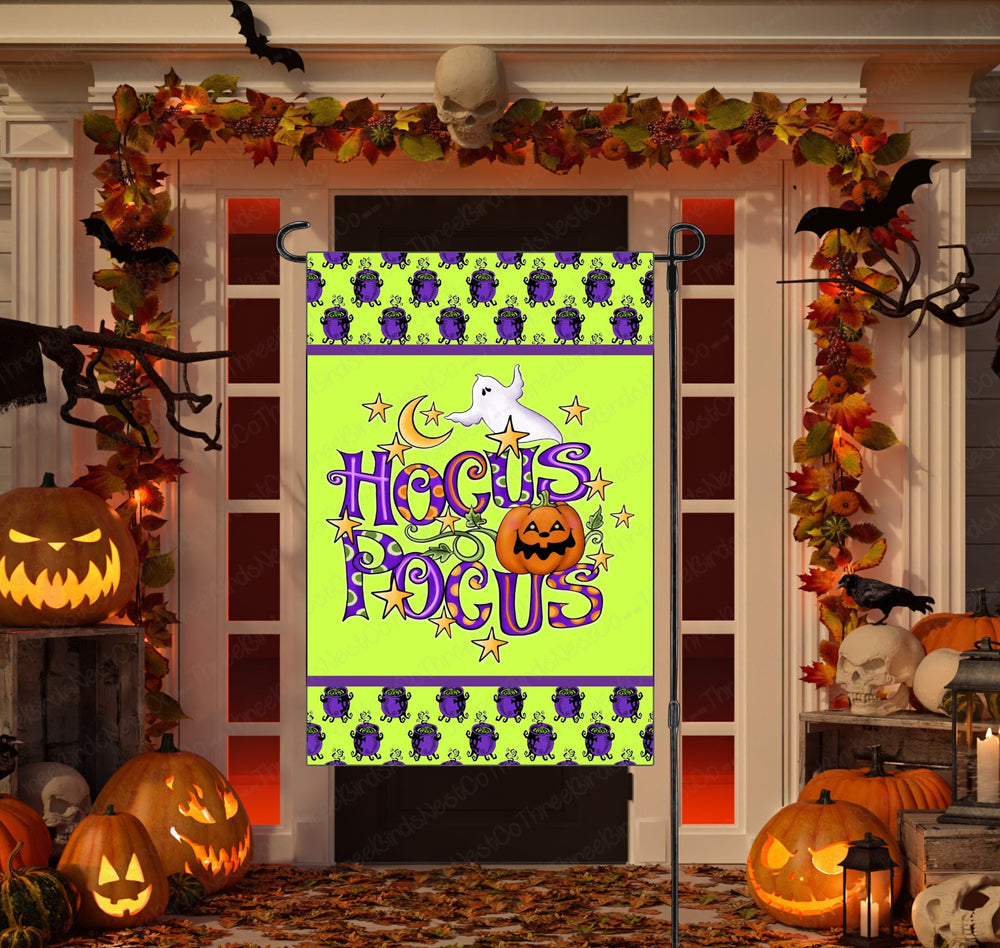 Hocus Pocus Halloween Double Sided Garden Flag - Visit www.ThreeBirdsNestCo.com for 20% Off