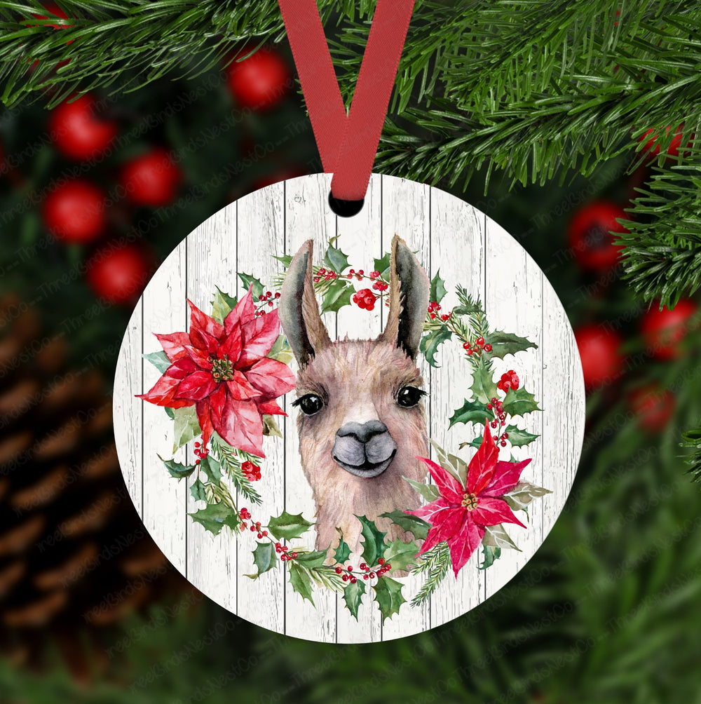 Christmas Llama Farm Ornament - Metal Ornament - Double Sided Ornament -ORN138