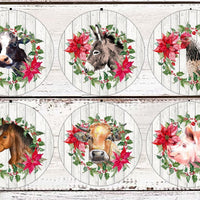 Farm Animals in Poinsettia Wreaths Christmas Ornament Set- ORN143 - Visit www.ThreeBirdsNestCo.com for 20% Off