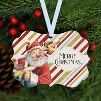 Santa and Elf Merry Christmas Ornament - Double Sided Ornament - Metal Ornament- ORN145