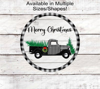 
              Buffalo Plaid Old Truck Merry Christmas Wreath Sign
            