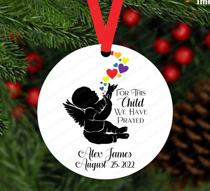 For This Child We Have Prayed Rainbow Baby Double Sided Metal Christmas Ornament - ORN158 - Choice of Colors