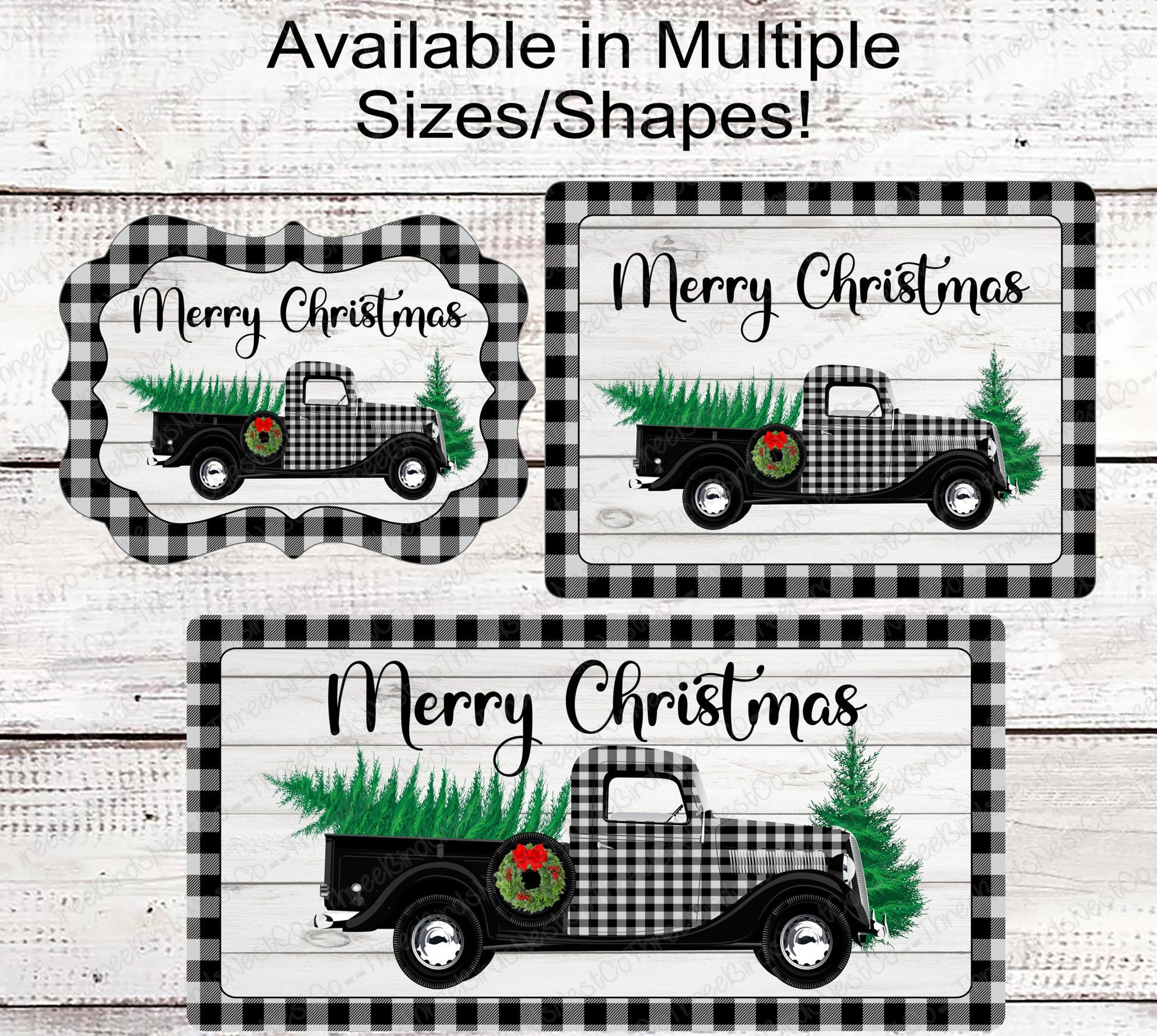 Buffalo Plaid Old Truck Merry Christmas Wreath Sign