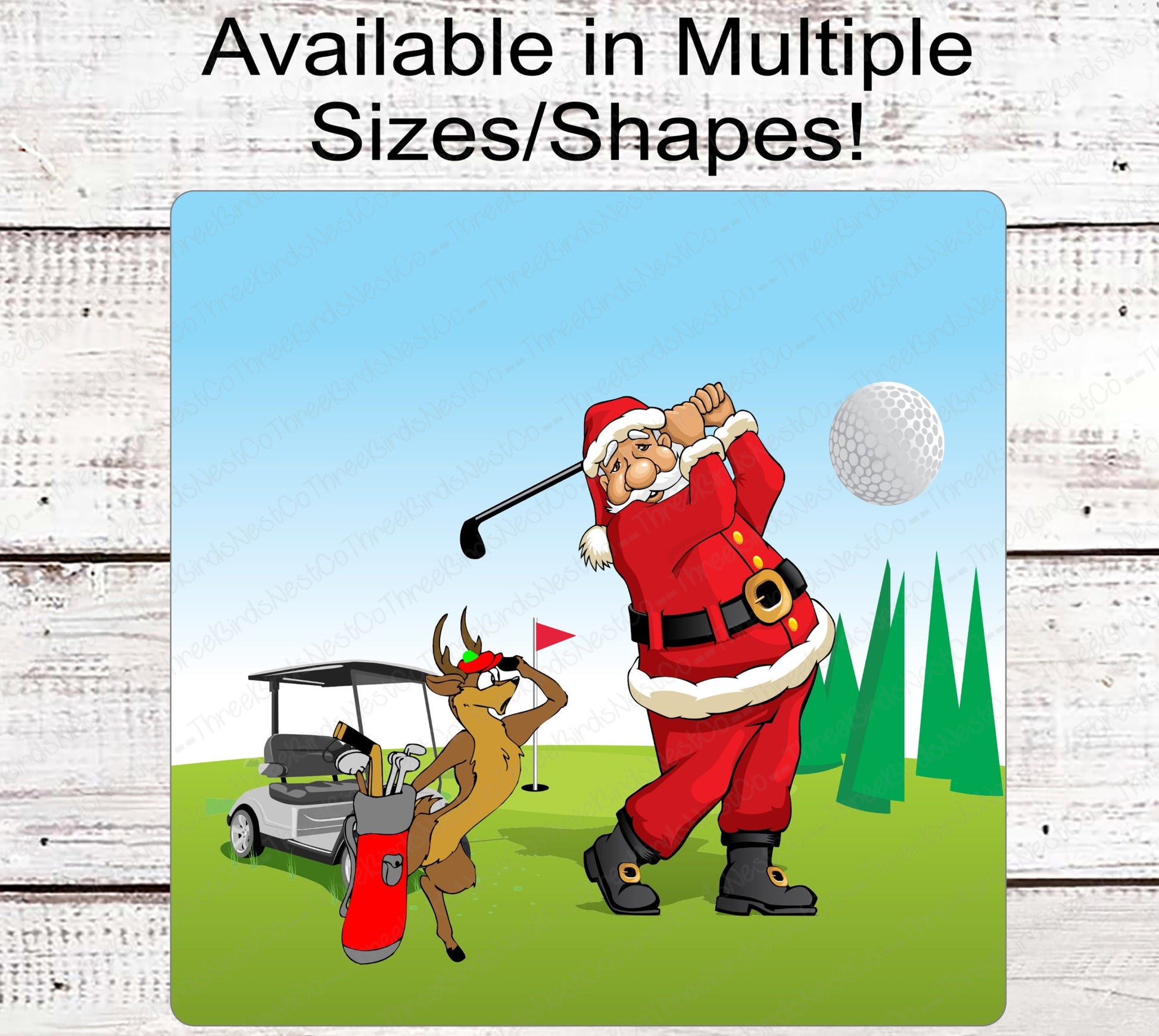 Golfing Santa and Reindeer Caddy Christmas Wreath Sign