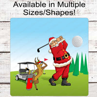 Golfing Santa and Reindeer Caddy Christmas Wreath Sign