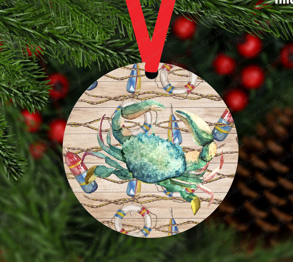 Crabs and Buoys Waterman Double Sided Metal Christmas Ornament - ORN162