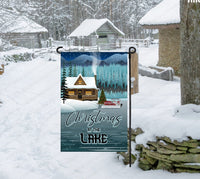 
              Christmas at the Lake Pontoon Boat Double Sided Garden Flag- Choose from Blue or Red Pontoon Boat
            