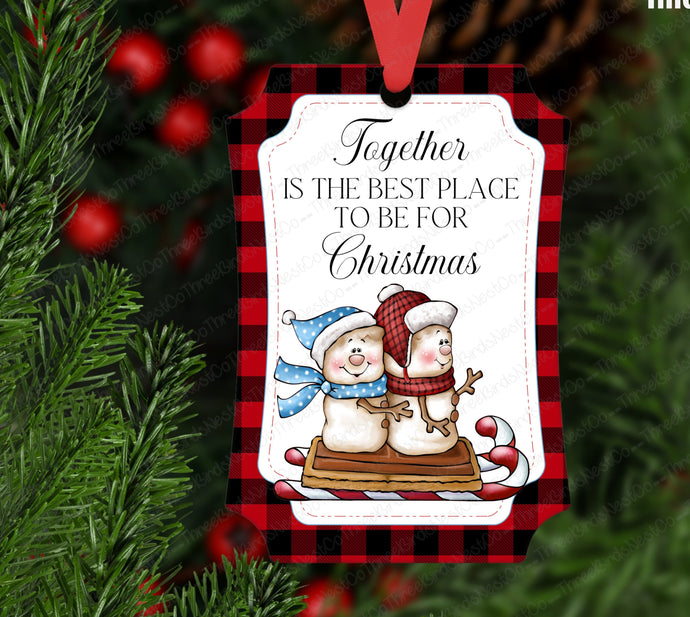 Together is the Best Place to Be Smores Marshmallows Sled Double Sided Metal Christmas Ornament - ORN164