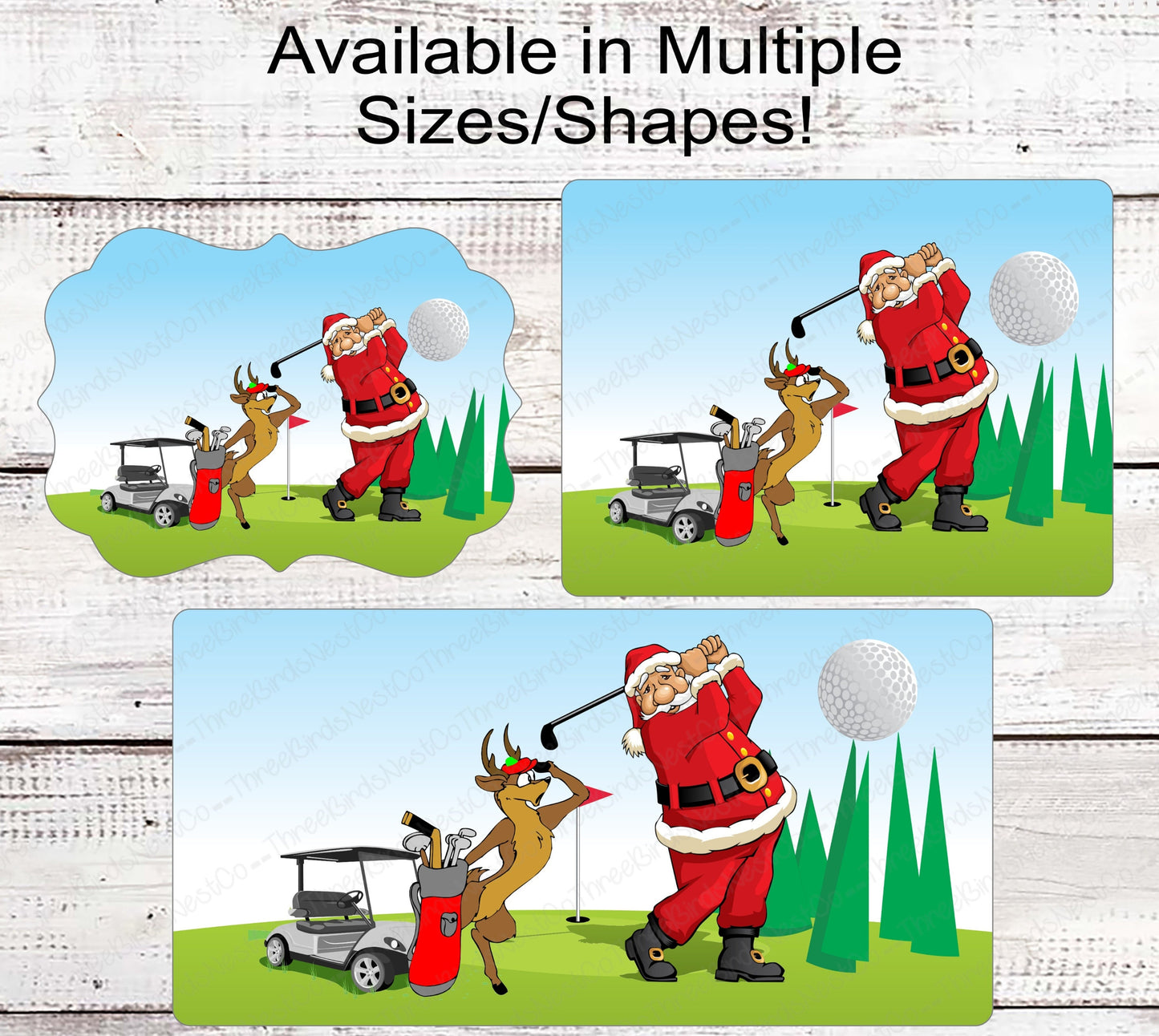 Golfing Santa and Reindeer Caddy Christmas Wreath Sign