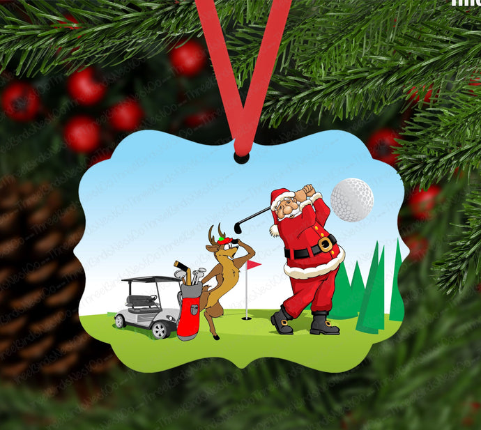 Golfing Santa Double Sided Metal Christmas Ornament - ORN159