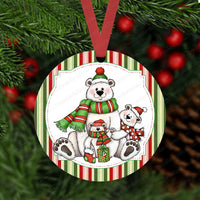 Polar Bear Family Double Sided Metal Christmas Ornament - ORN167