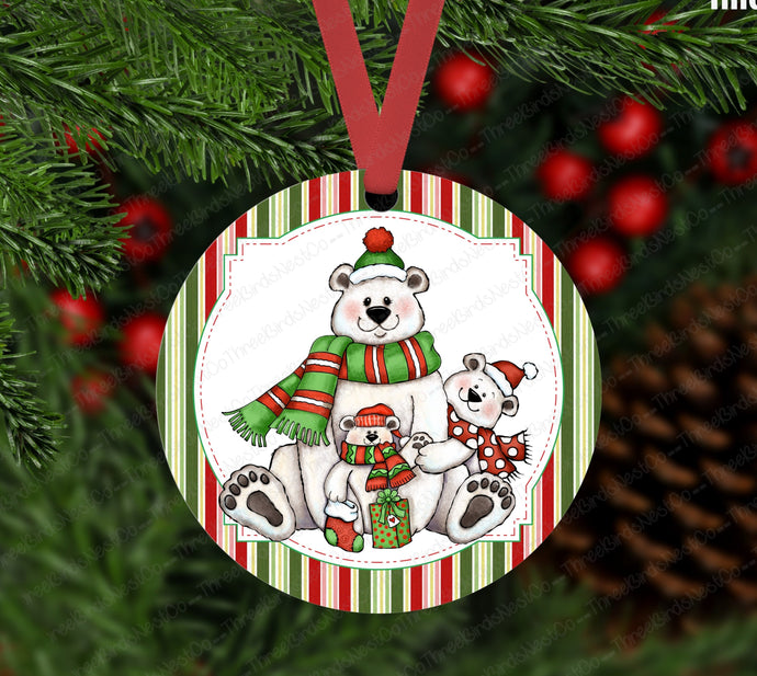 Polar Bear Family Double Sided Metal Christmas Ornament - ORN167