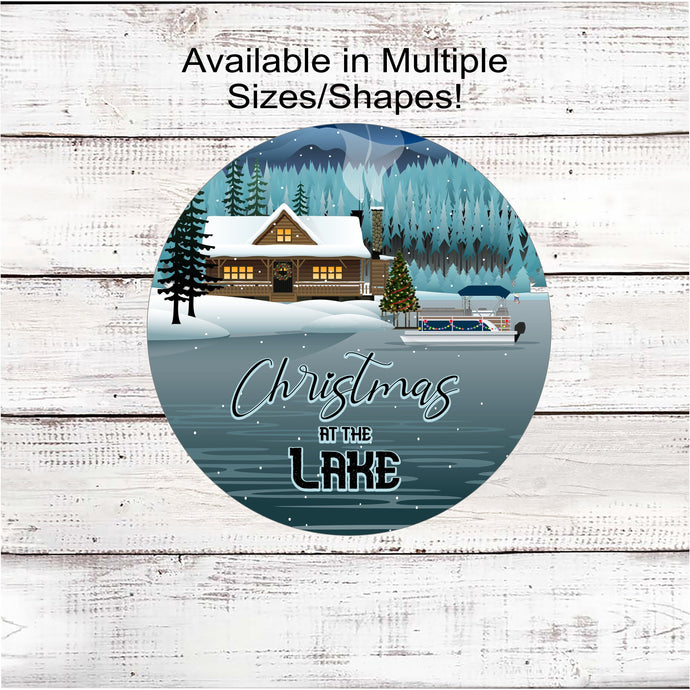 Christmas at the Lake Pontoon Boat and Cabin Wreath Sign