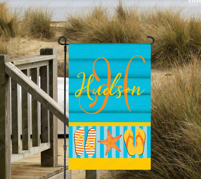 Flip Flops and Starfish Monogram Summer Beach Welcome Garden Flag