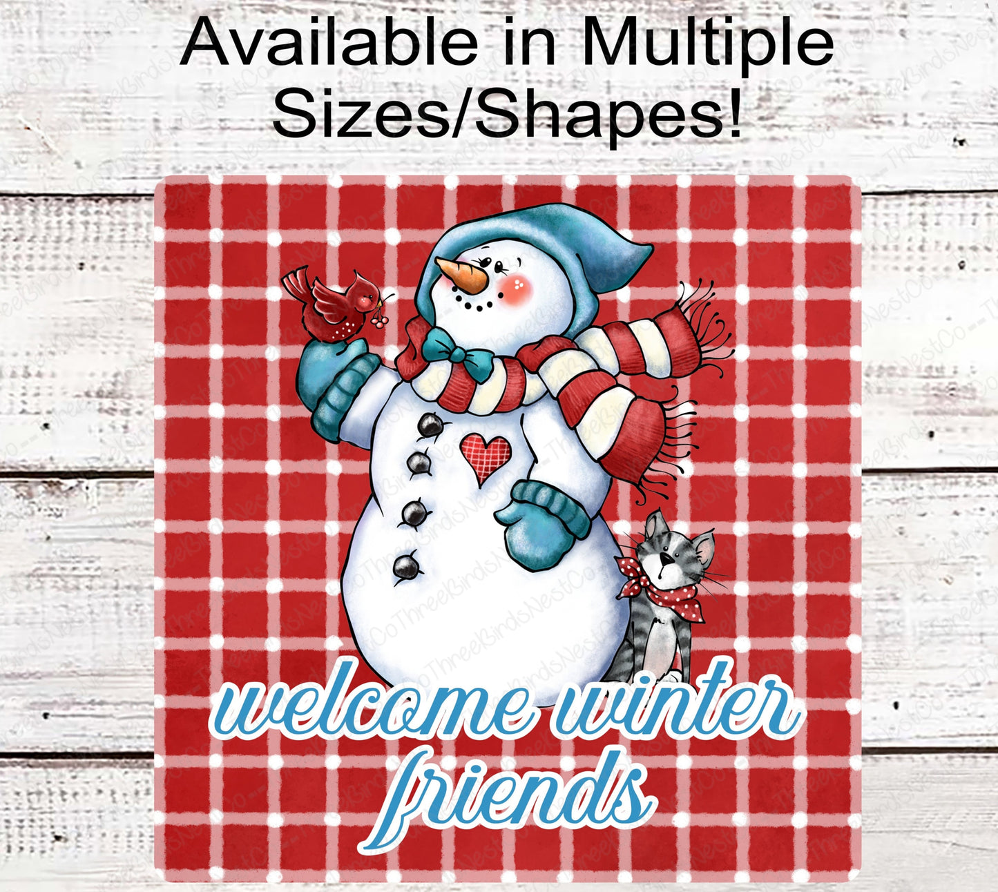 Snowman With Cardinal and Cat Winter Wreath Sign