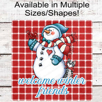 Snowman With Cardinal and Cat Winter Wreath Sign