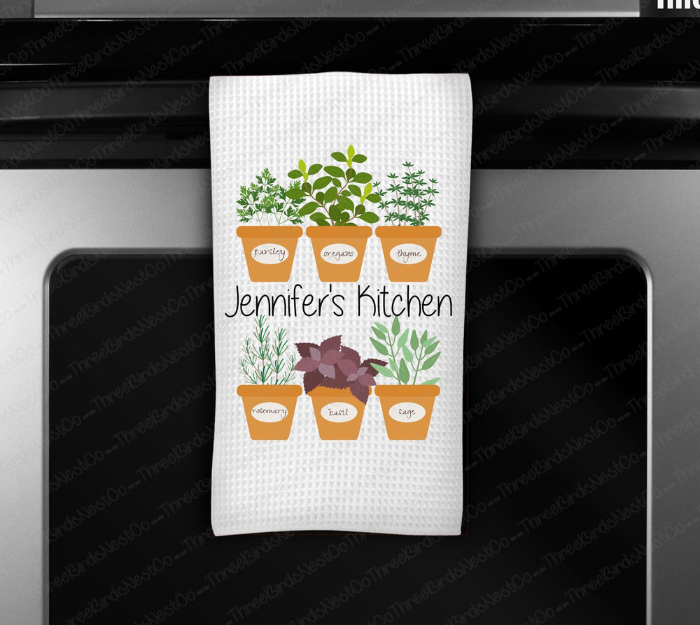 Custom Waffle Weave Dish Towel | Kitchen Spices | Personalized Kitchen Towel | Housewarming Gift | Wedding Gift - www.ThreeBirdsNestCo.com