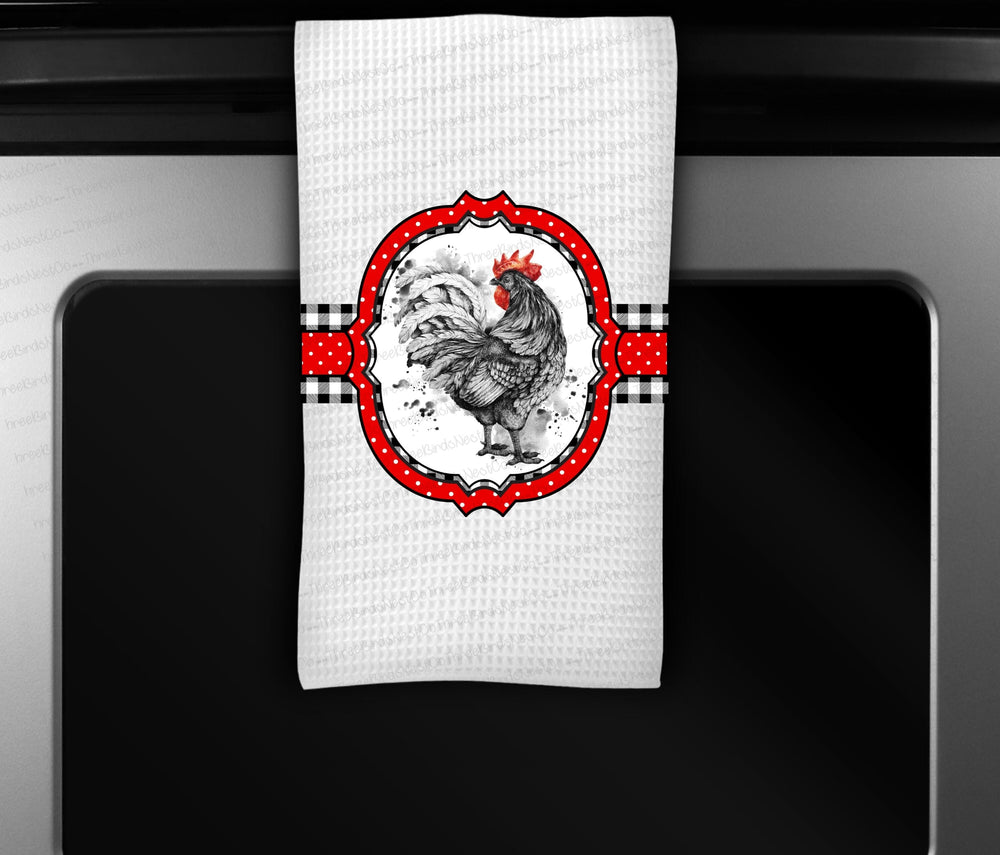 Buffalo Plaid Rooster Kitchen Waffle Weave Dish Towel | Kitchen Gift | Housewarming Gift | Wedding Gift - www.ThreeBirdsNestCo.com