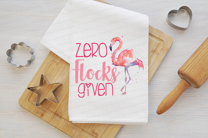 Zero Flocks Given Flamingo Waffle Weave Dish Towel - Kitchen Linens - Housewarming Gift - Beach Kitchen Decor - www.ThreeBirdsNestCo.com