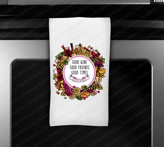 Wine Lover Waffle Weave Dish Towel - Kitchen Linens - Housewarming Gift - Charcuterie - www.ThreeBirdsNestCo.com