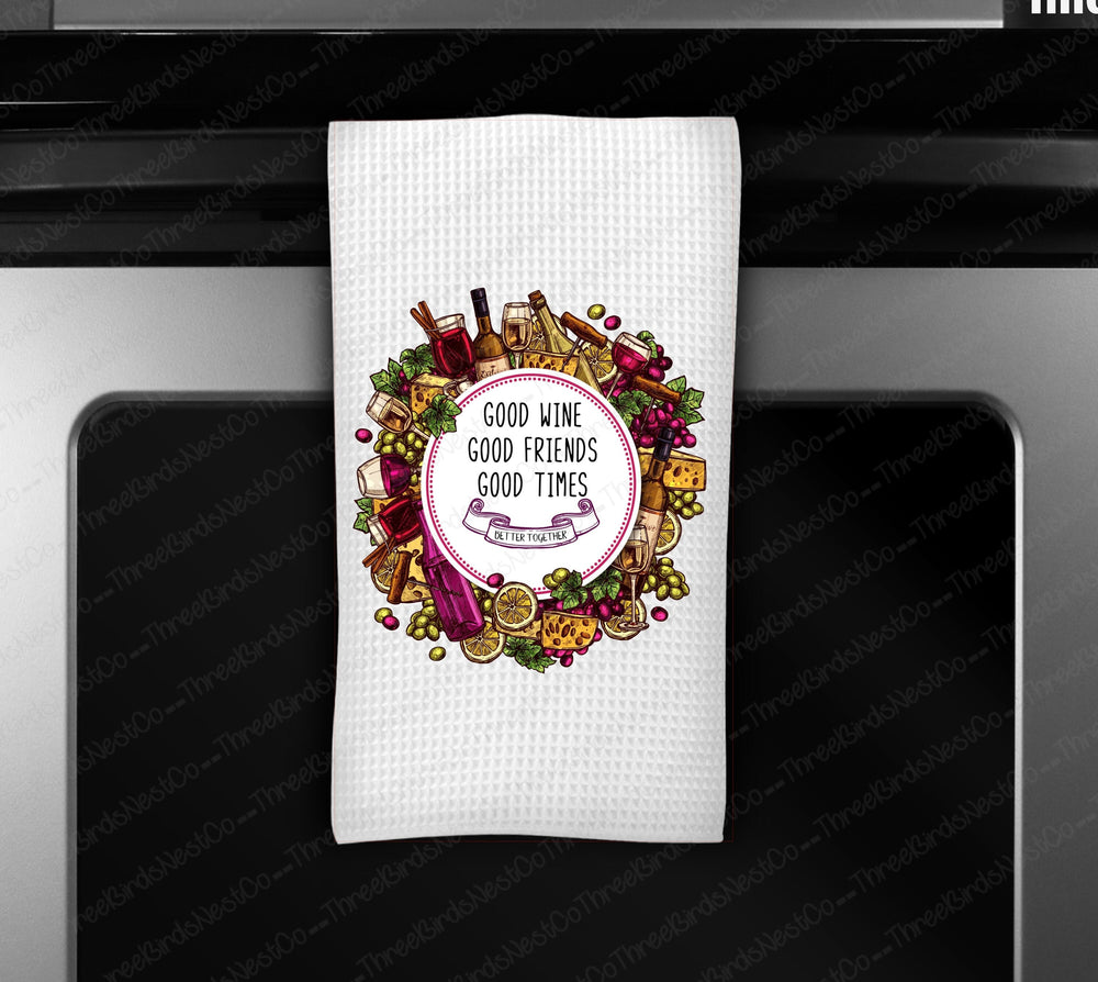 Wine Lover Waffle Weave Dish Towel - Kitchen Linens - Housewarming Gift - Charcuterie - www.ThreeBirdsNestCo.com