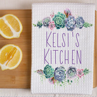 Custom Succulents Waffle Weave Kitchen Dish Towel | Kitchen Gift | Housewarming Gift | Wedding Gift - www.ThreeBirdsNestCo.com
