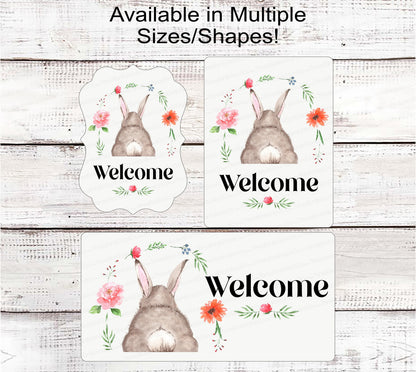 Welcome Bunny Butt Easter Wreath Sign - Floral Easter Sign