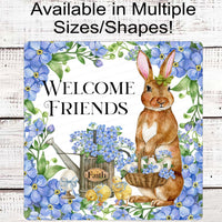 Welcome Friends Easter Bunny Rabbit Wreath Sign - Floral Easter Sign