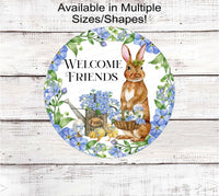 
              Welcome Friends Easter Bunny Rabbit Wreath Sign - Floral Easter Sign
            