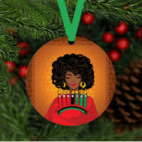 African American Woman Kwanzaa Kinora Double Sided Metal Christmas Ornament - ORN173