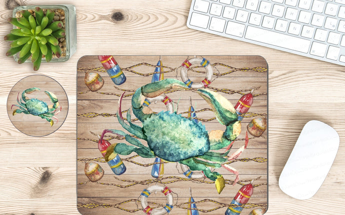 River Blue Crab Lover Mouse Pad and Coaster Office Desk Set - Heavy Weight - www.ThreeBirdsNestCo.com