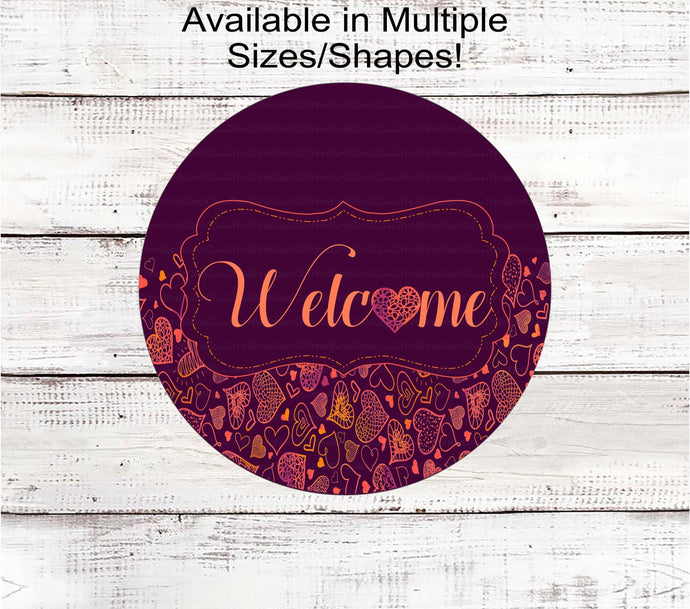 Scribbled Hearts Valentines Day Welcome Wreath Sign