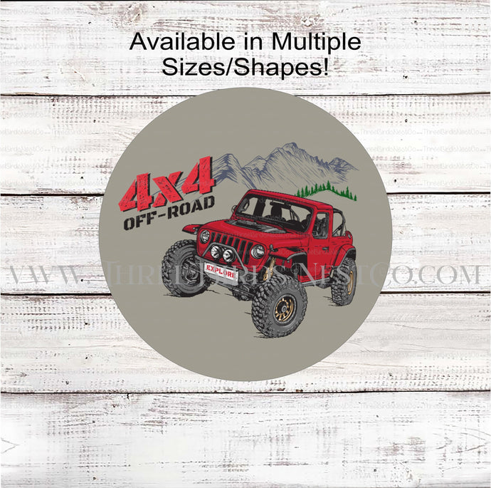 Off Road Red Jeep Truck Sign - 4x4 Truck - Masculine Wreath - Off Road Vehicle Monster Truck Wreath Sign - Other Custom Colors Available