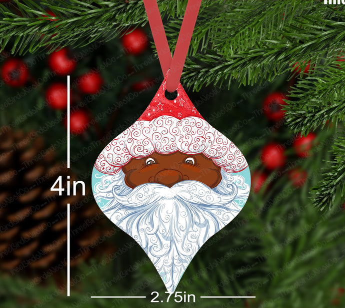 African American Santa Claus Face Double Sided Metal Christmas Ornament - ORN170